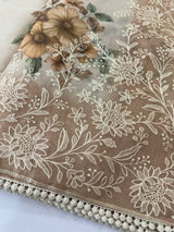 Digital printed Tissue silk saree with Chikankari embroidery MS88786