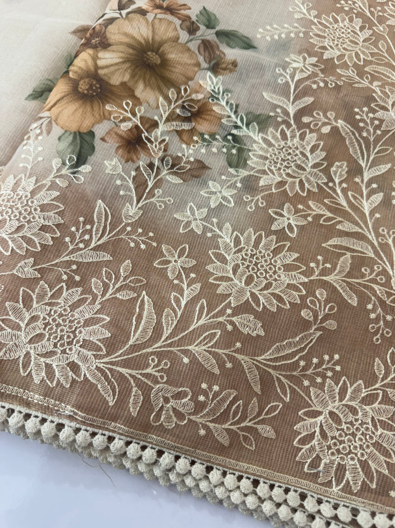 Digital printed Tissue silk saree with Chikankari embroidery MS88786