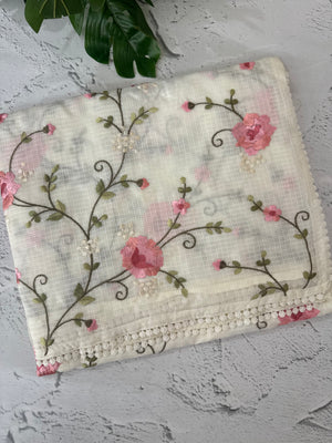 Silky kota saree with embriodery MS16426 Offwhite