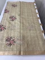 Premium Tussar-linen saree with cross stitch embroidery MLS16186