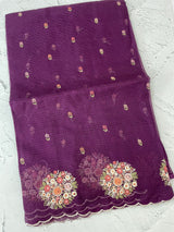 Kota checks saree with embroidery MS7645 Wine
