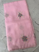 Soft crush Organza saree with applique work MBS679- Pink