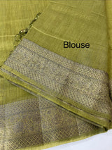 Jute silk saree with antique zari weaving MJL399- OliveGreen