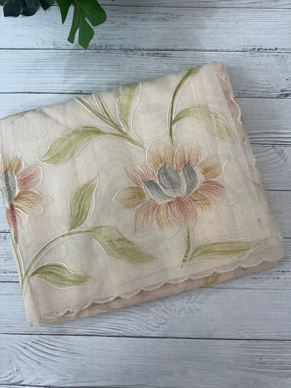 Supernet saree with embroidery and handpainting MSH104- PastelBeige
