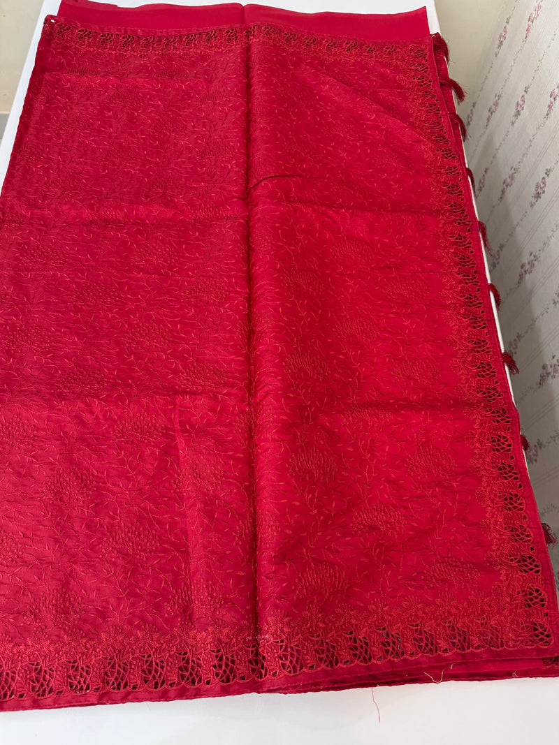 Cutwork crepe Blended tussar saree with thread work MTS9078