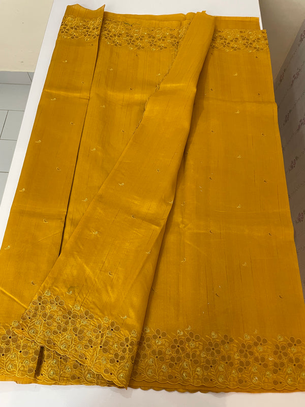 Crushed Blended tussar silk saree with embroidery- MSB7982 Mustard