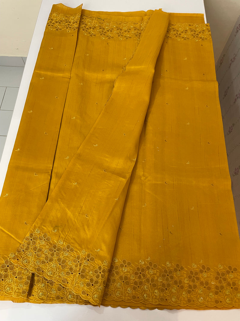 Crushed Blended tussar silk saree with embroidery- MSB7982 Mustard