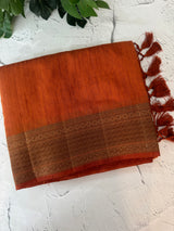 Jute silk saree with antique zari weaving MJL399 Orange
