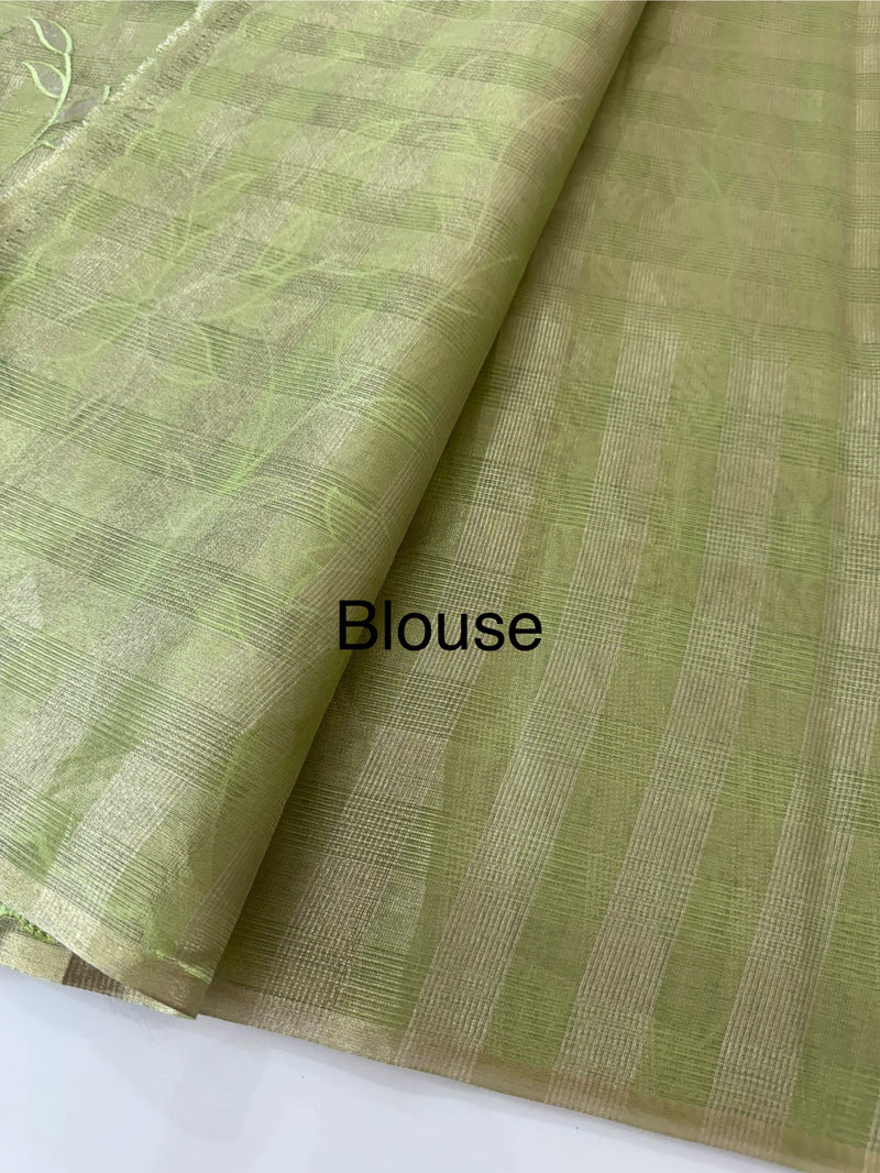 Tissue Silk applique work saree MSH133 Design 2- LightGreen