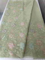 Soft crushed Chiffon saree with Applique work MSC477 Pastel DustyGreen