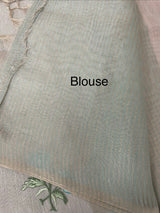 Tissue linen saree with embroidery MSL4900- Blue