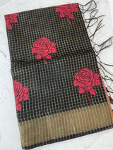 Semi silk saree with checks applique work MSS5687