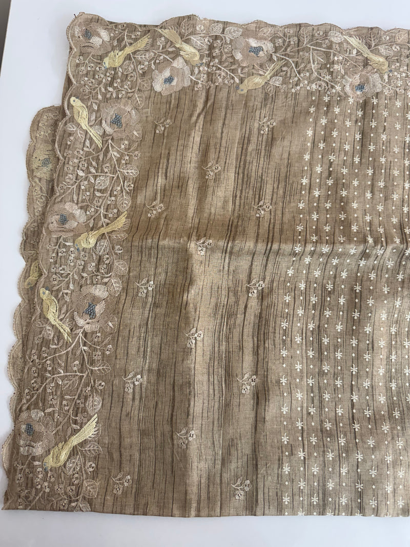 Cutwork blended tussar saree SNFNICY DuskyGreen