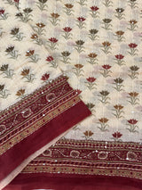 Semi Chanderi saree with hand kanta embroidery MS9899