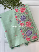 Crushed semi tussar silk saree with embroidery- SNFCYEY33 BluemixGreen