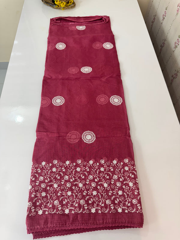 Kota checks saree with embroidery SVTS31 DarkPink