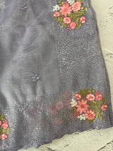 Glass tissue organza saree with embroidery MSF125 GreyishBlue