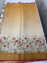 Handworked floral digital printed semi Linen Saree MS14775 (3)