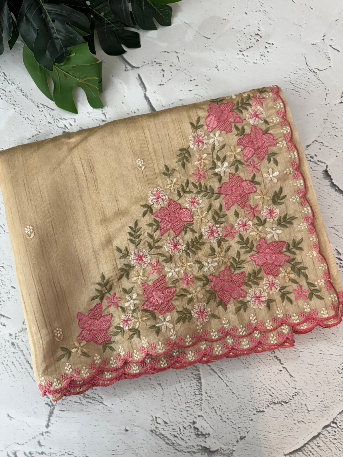 Blended tussar silk saree with embroidery- MS1072 Beige to Pink