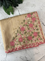 Blended tussar silk saree with embroidery- MS1072 Beige to Pink