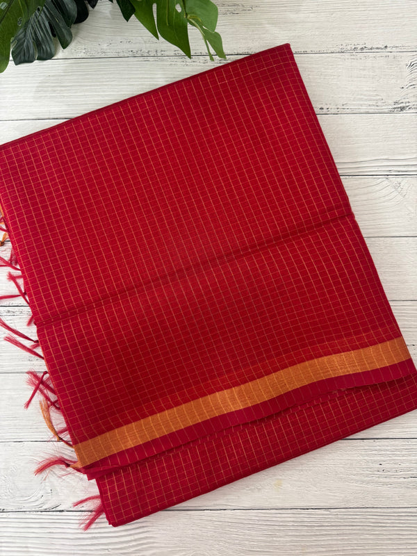 Mangalagiri Silk Cotton Saree with zari checks MS90321 Red