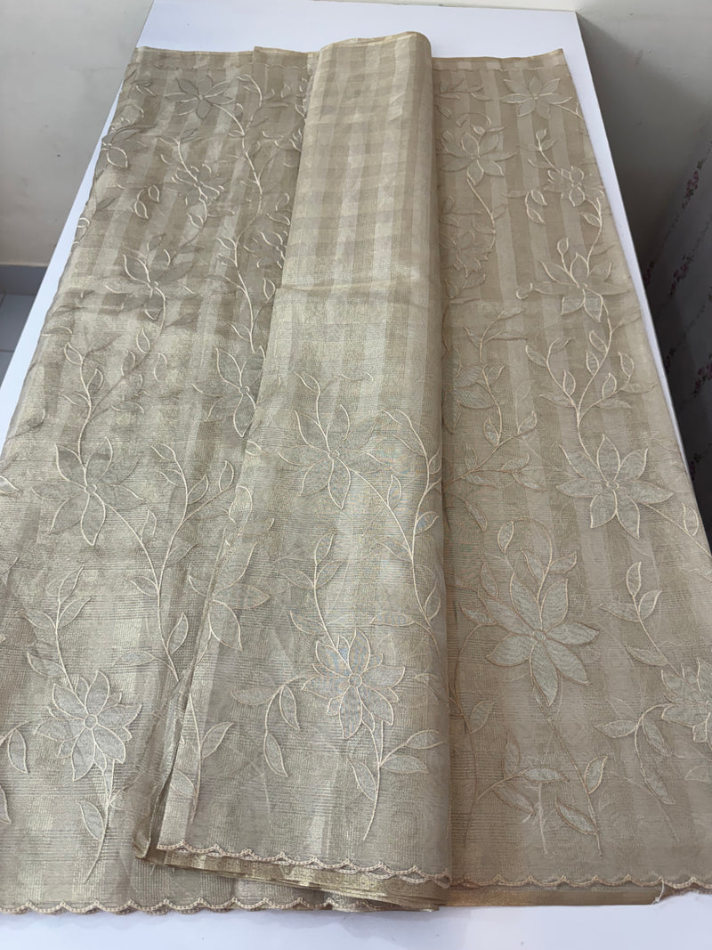 Tissue Silk applique work saree MSH133 Design 2- CloudGrey