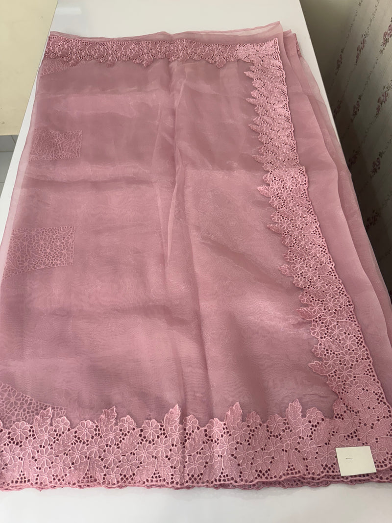 Cutwork Kora Organza saree with full cutwork blouse-  MS14154 PastelPink