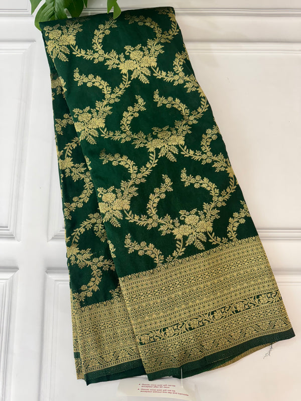 Banarasi viscose Georgette saree SEFNMRM - BottleGreen