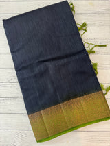 Jute silk sarees with contrast pallu & blouse MJL396- Black to Green