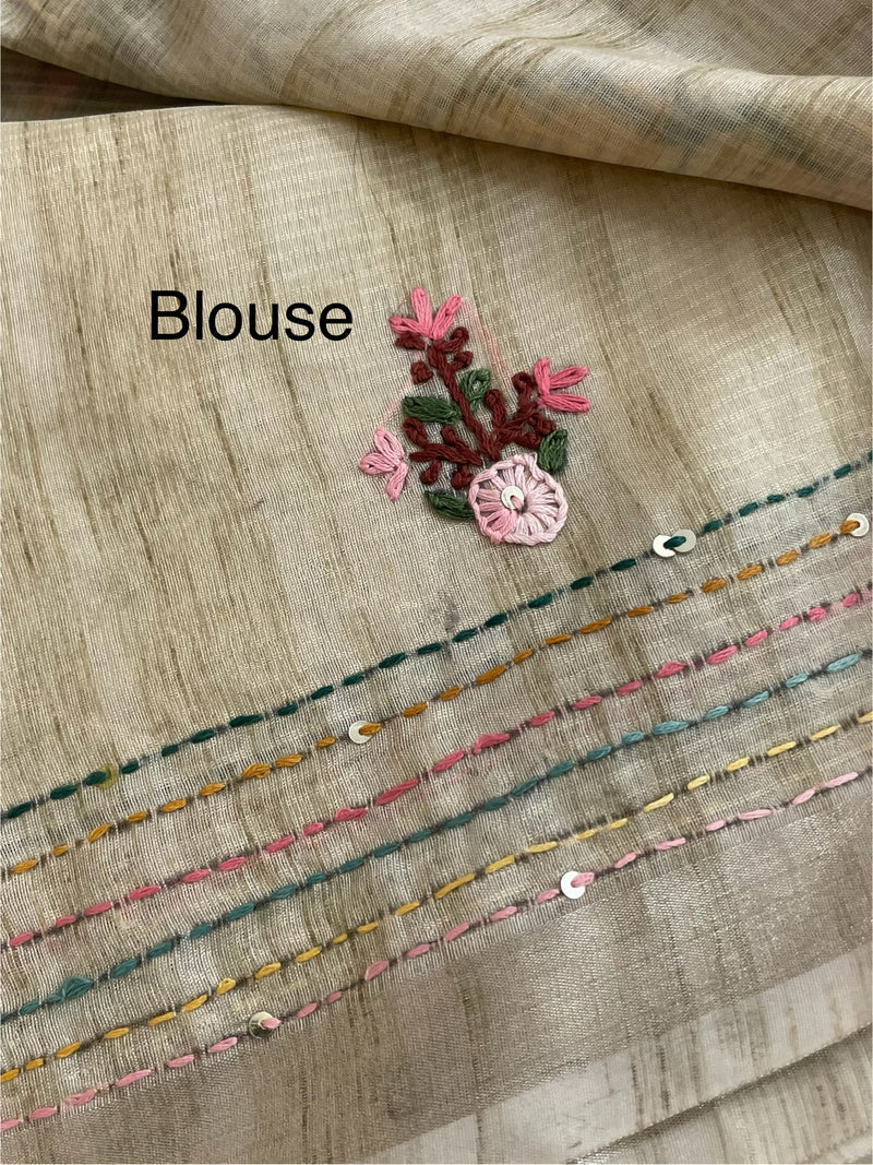 Handworked Blended tussar silk saree with handworked MS90543