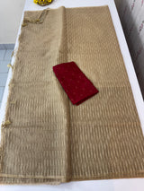 Semi organza thread work saree with soft silk blouse MOS9543 - Beige to MaroonRed