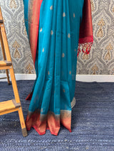 Jute tussar silk sarees with contrast pallu & brocade blouse MS1688
