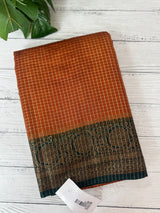 Semi silk saree with checks zari weaving MS81543- RustOrange to Green