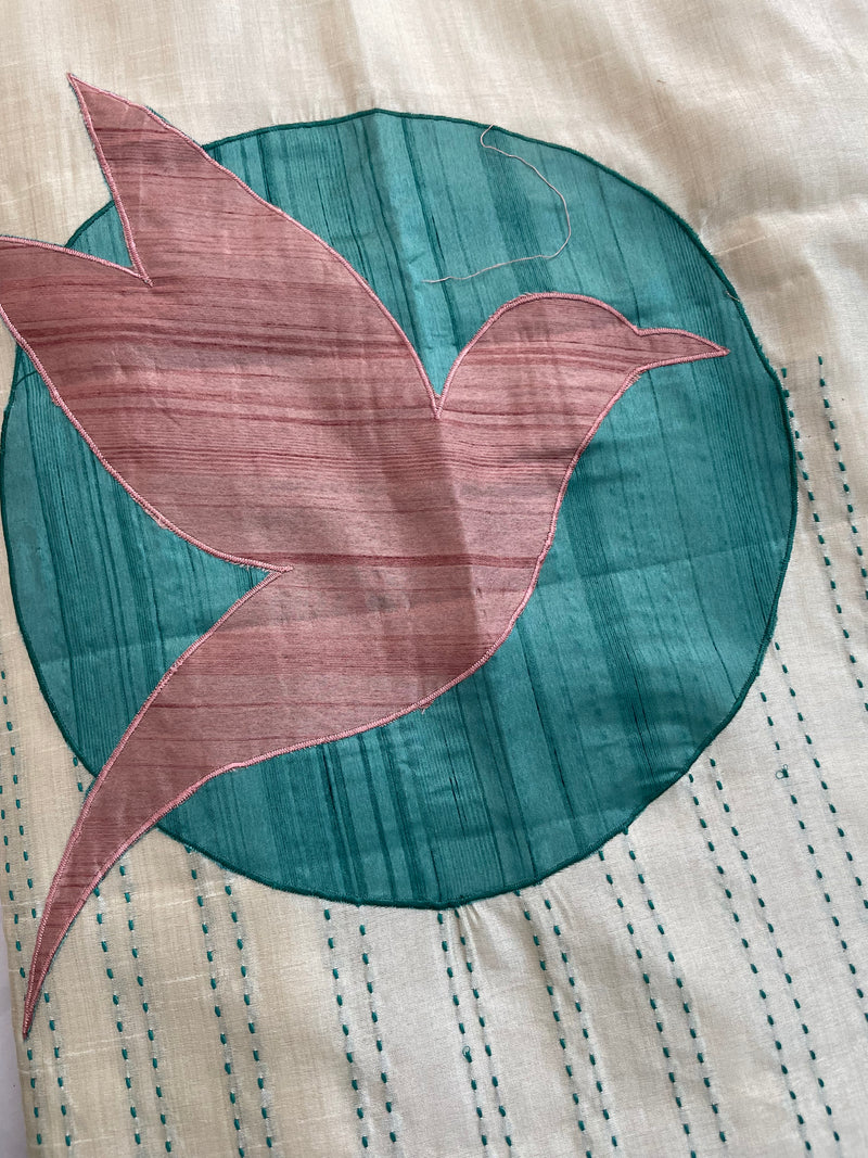 Blended tussar saree with kanta embriodery and appliqué work- MBTS99