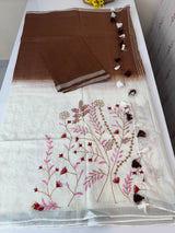 Linen blend Saree with hand embriodery MLS611