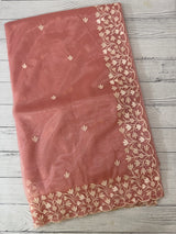 Glassy tissue organza saree with embroidery FKSF88-Peach