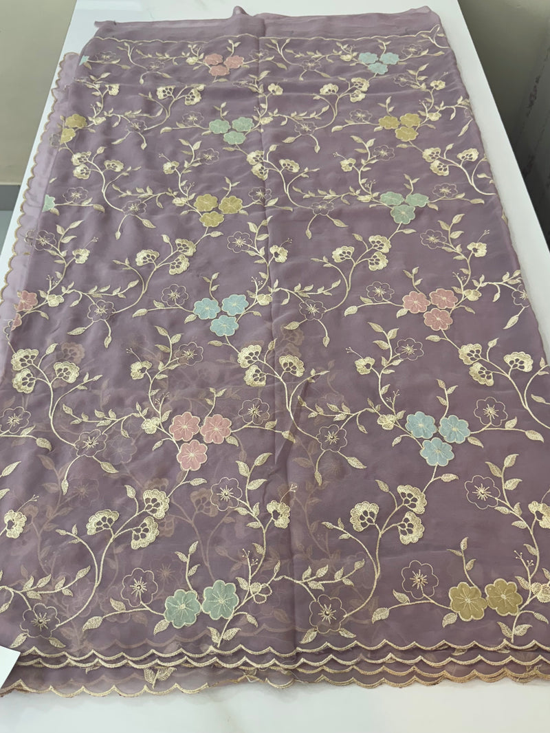 Pure Georgette saree with embriodery and applique work MS15567 Mauve