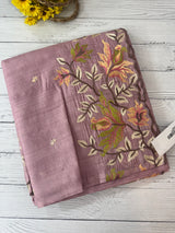 Crushed Blended tussar silk saree with embroidery- SNFCYEY- DuskyNude Pink