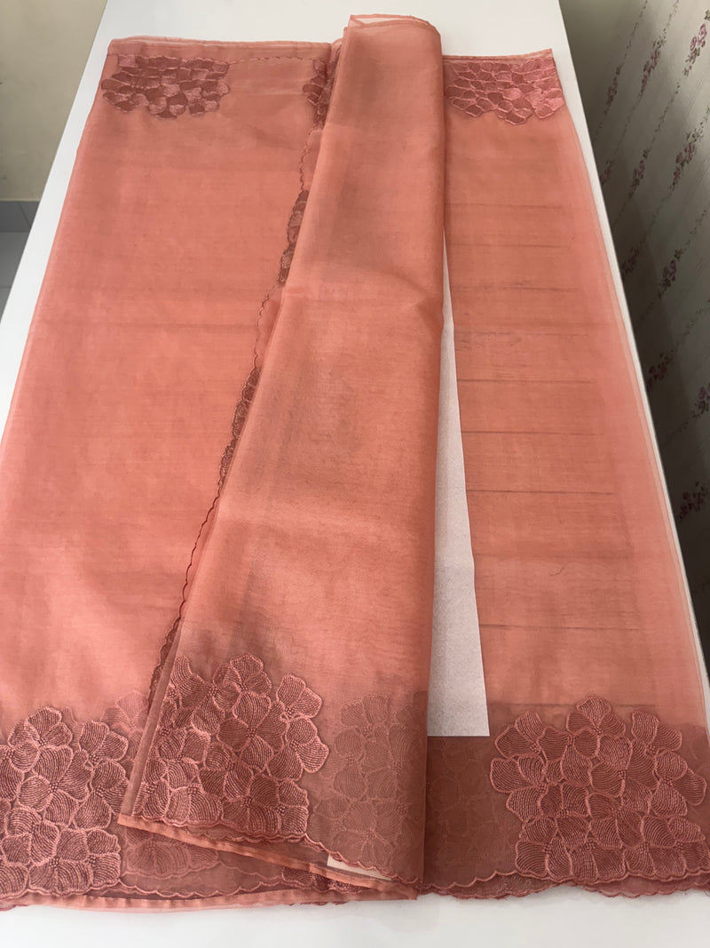 Semi organza saree with embroidery & scallop border - MSH901 Peach