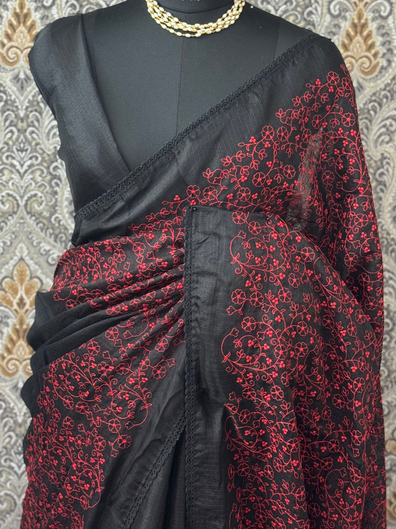 Soft kota checks saree with embroidery MS7843