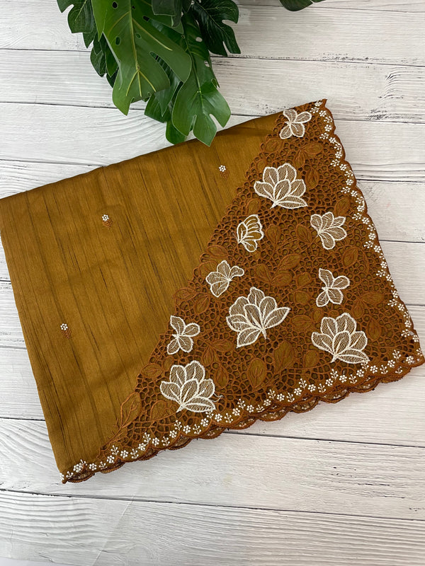 Cutwork Semi tussar saree MTSS674 SpicyMustard
