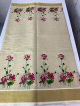 Kerala tissue cotton saree - lotus prints