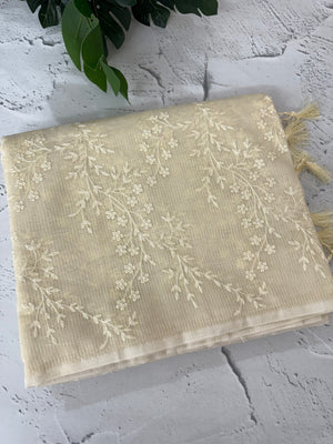 Moonga checks saree with embroidery MSH219 Ivory