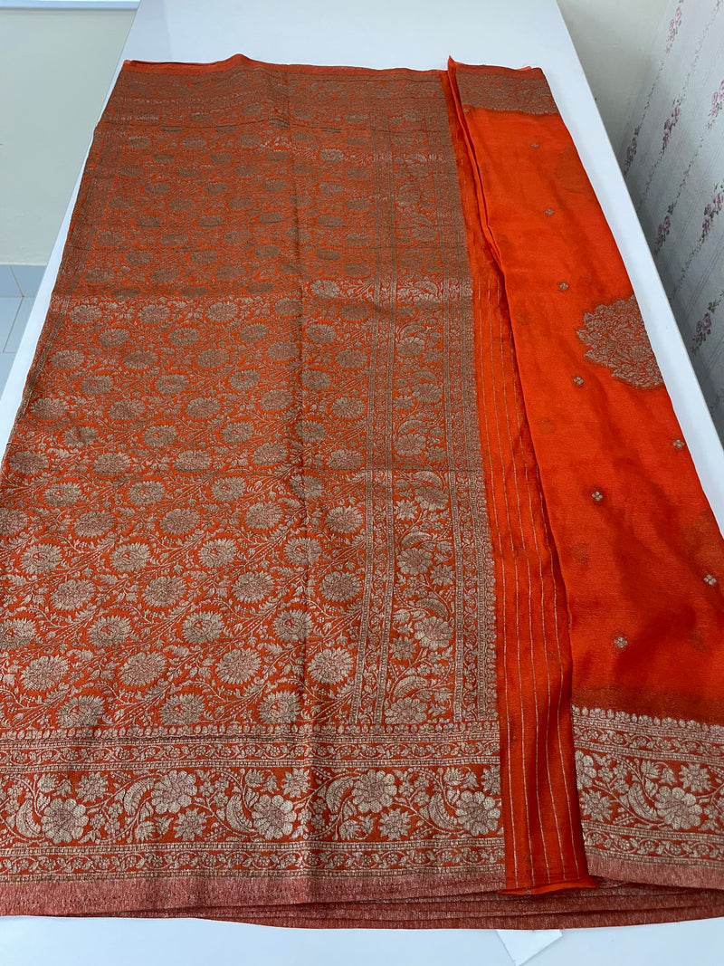 Semi banarasi Crepe Chiffon saree - MS1499 ORANGE