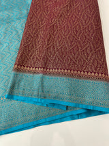 Banarasi semi katan saree with contrast border SHKNTNM- Wine to Blue