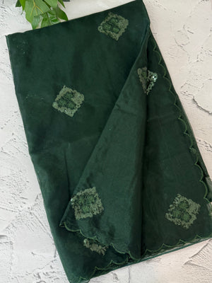 Organza saree with embroidery - MSH375(2) BottleGreen