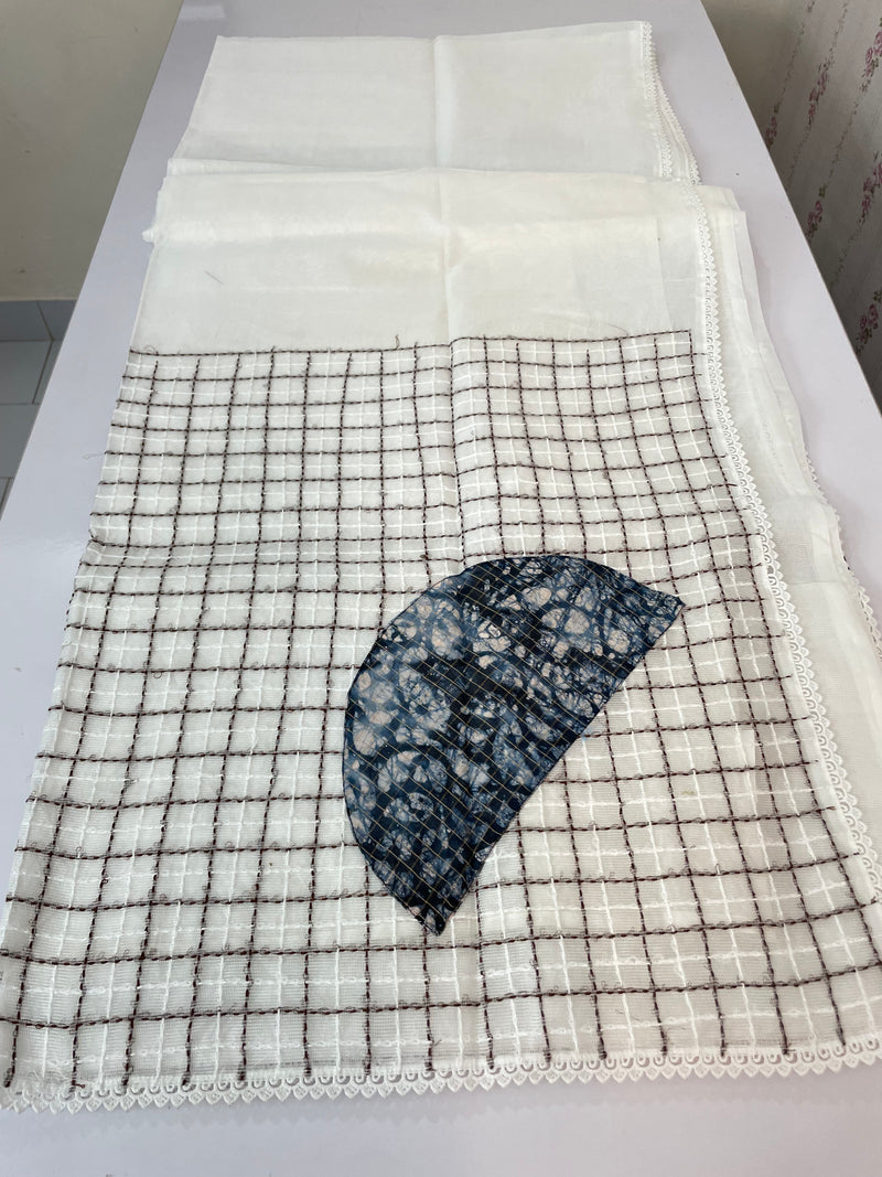 Plain Supernet saree with kanta work on pallu MCJ5123- White