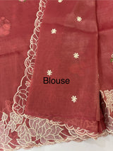 Soft crush Organza saree with embroidery and applique work MS14764 DustyMaroon