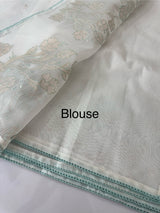 NetKota Applique work saree  MSH123- White & AquaBlue