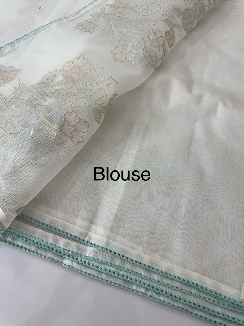 NetKota Applique work saree  MSH123- White & AquaBlue